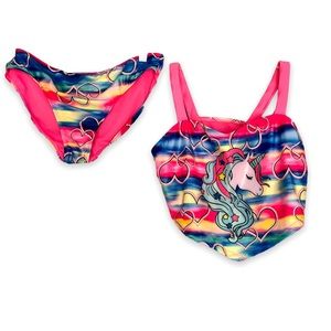 Wonder Nation NEW Girls XXL 18 Pink Rainbow Tankini 2 Piece Hearts and Unicorn